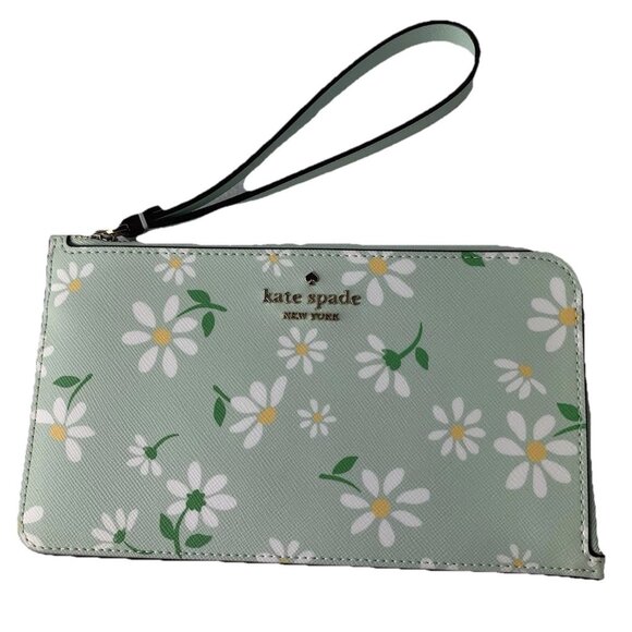 Kate Spade Lucy Day Tripper Daisy Small L-Zip Wristlet Light Green - Picture 1 of 10